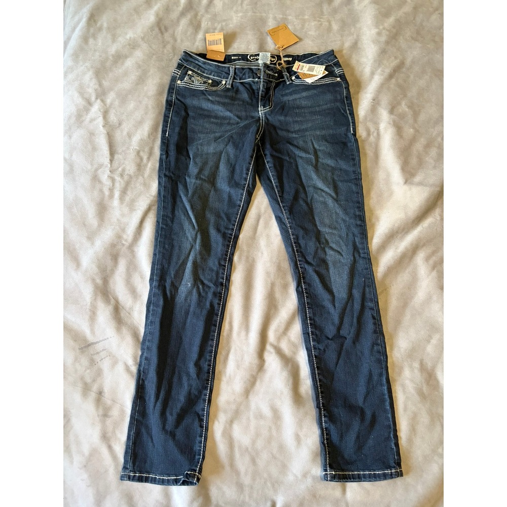 Project Indigo Womens Skinny Jeans Dark Wash Embellished Rhinestone Size 11 NWT